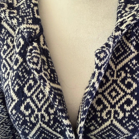 Lely Wood Women’s Cardigan Sweater Jacket Blue White Geometric Knit Tie Belt M - Picture 6 of 11